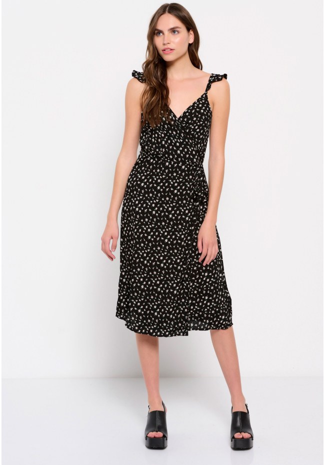 All over printed wrap midi dress