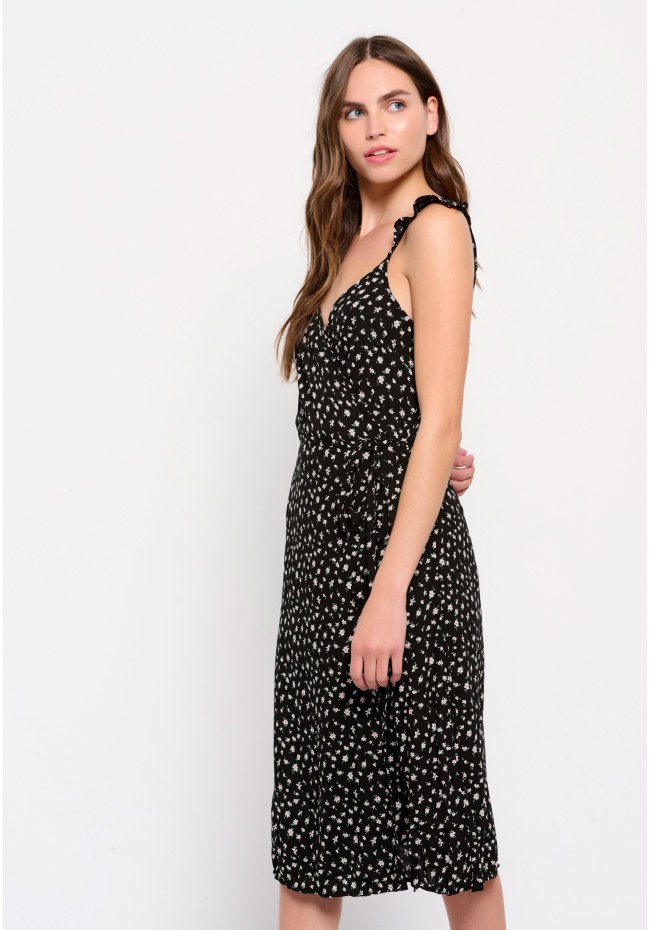 All over printed wrap midi dress