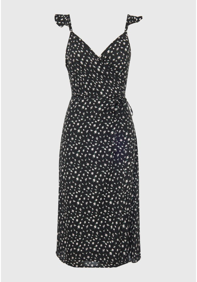 All over printed wrap midi dress