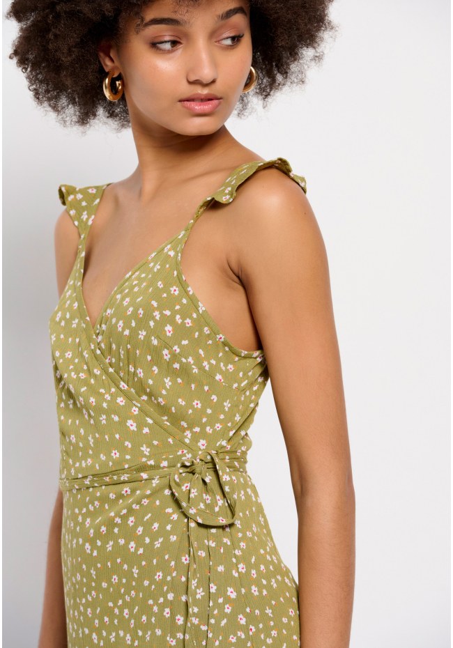 All over printed wrap midi dress
