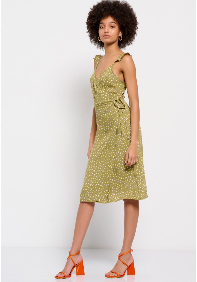 All over printed wrap midi dress