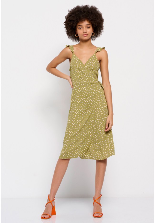 All over printed wrap midi dress