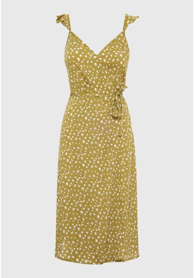 All over printed wrap midi dress