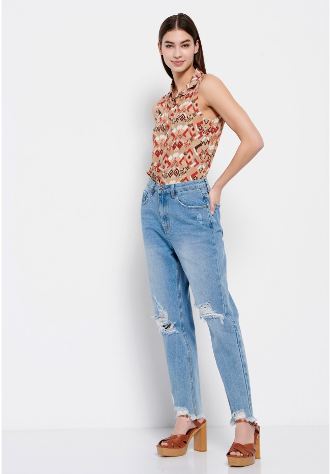 Moms fit τζιν παντελόνι με φθορές