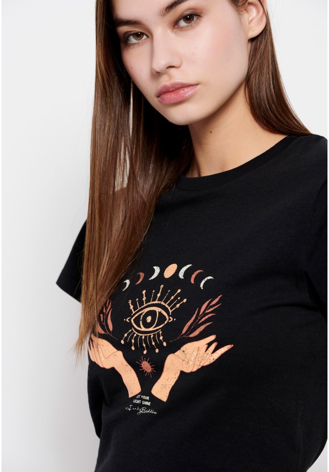 Cropped t-shirt από οργανικό βαμβάκι με τύπωμα