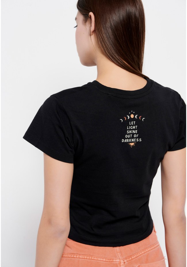 Cropped t-shirt από οργανικό βαμβάκι με τύπωμα