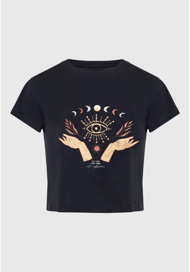 Cropped t-shirt από οργανικό βαμβάκι με τύπωμα