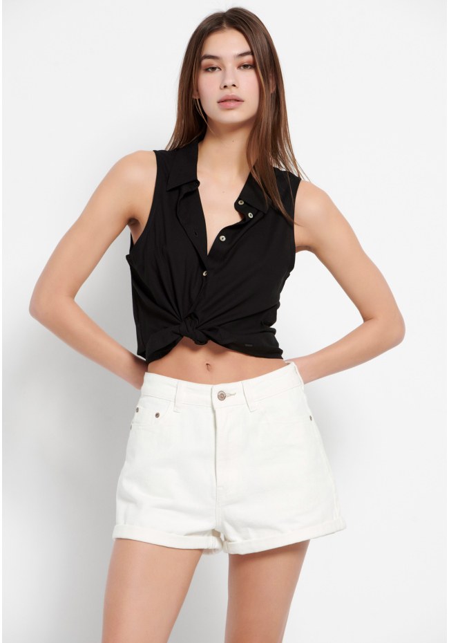 High rise women's denim shorts