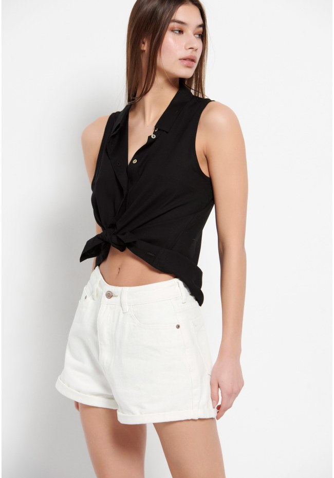 High rise women's denim shorts