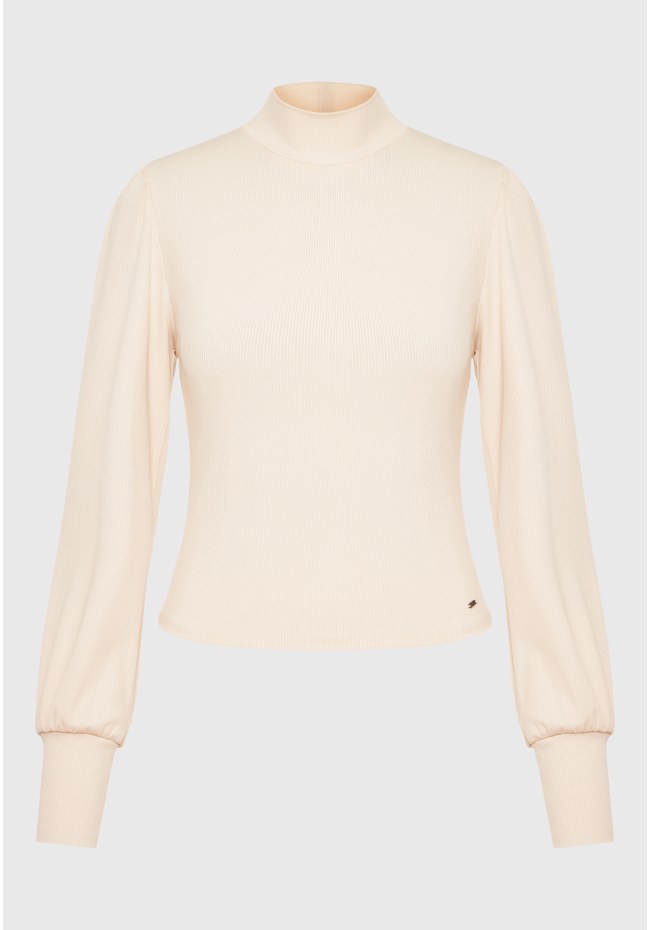 Turtle neck rib knitted long sleeve top