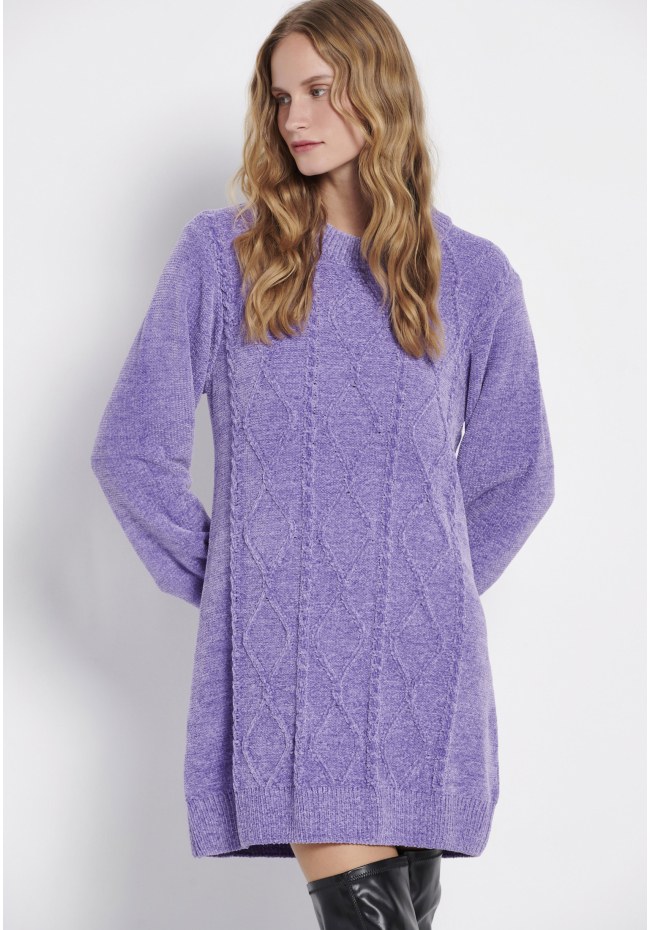chenille cable knit mini dress Self-Portrait Chenille Knit Mini Dress | Black