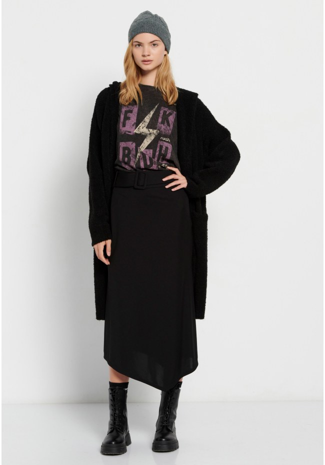 Midi skirt with asymmetrical hem