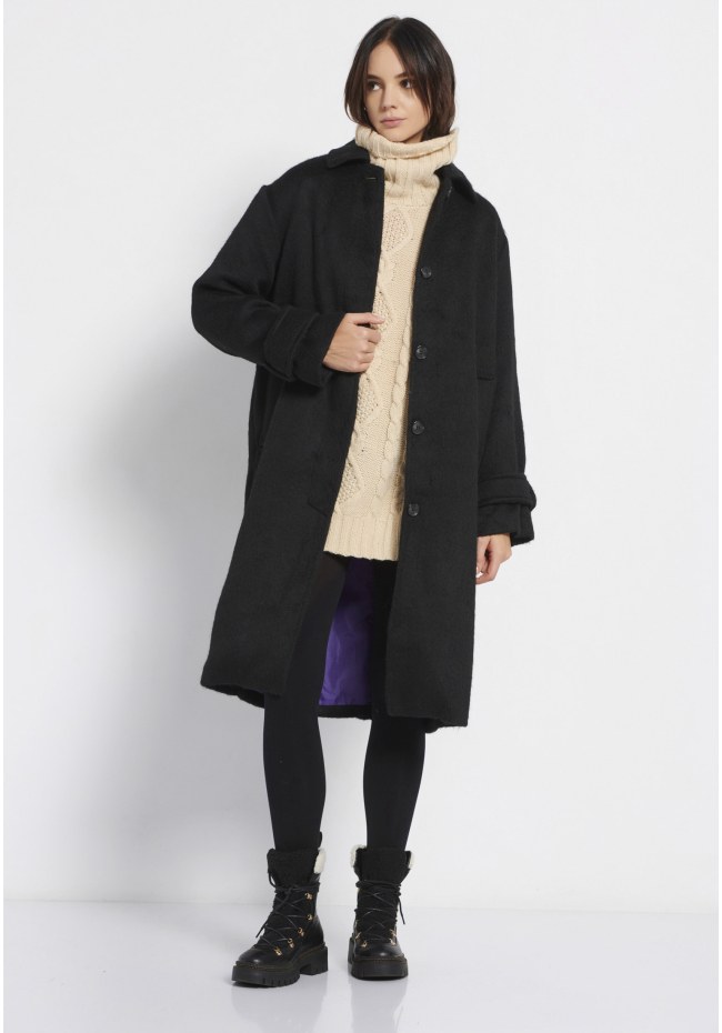 Relaxed fit γυναικείο μονόχρωμο παλτό