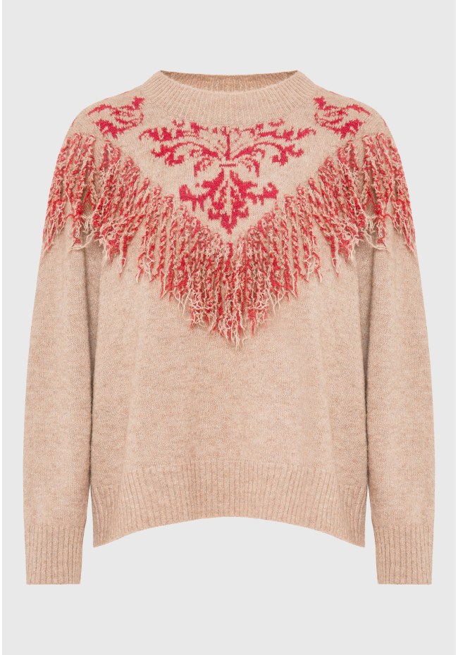 Boho crew-neck pullover with pattern
