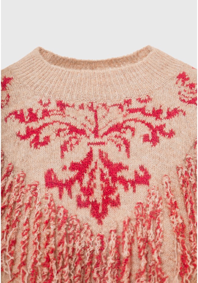 Boho crew-neck pullover with pattern