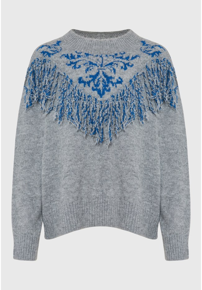 Boho crew-neck pullover with pattern