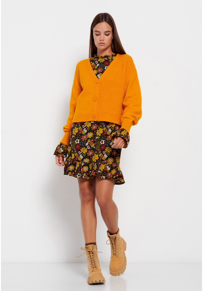 Πλεκτή ζακέτα με φουσκωτά μανίκια