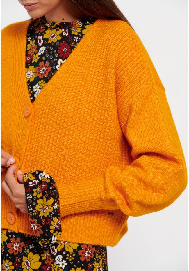 Πλεκτή ζακέτα με φουσκωτά μανίκια