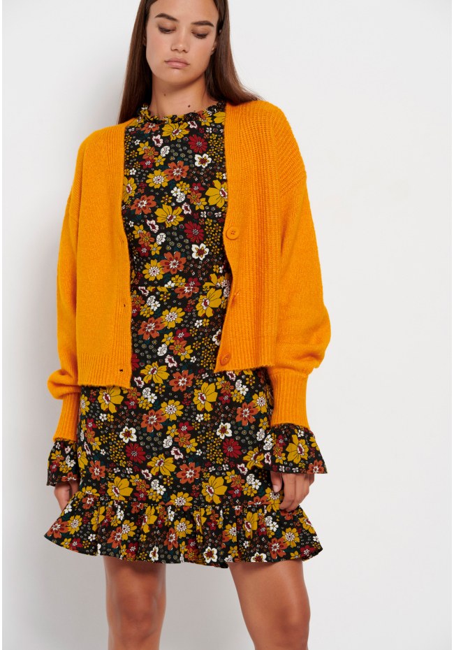 Πλεκτή ζακέτα με φουσκωτά μανίκια