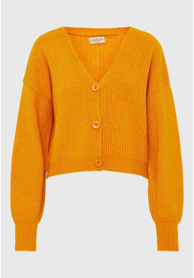 Πλεκτή ζακέτα με φουσκωτά μανίκια