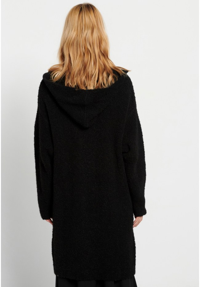 Oversized μακριά πλεκτή ζακέτα με κουκούλα