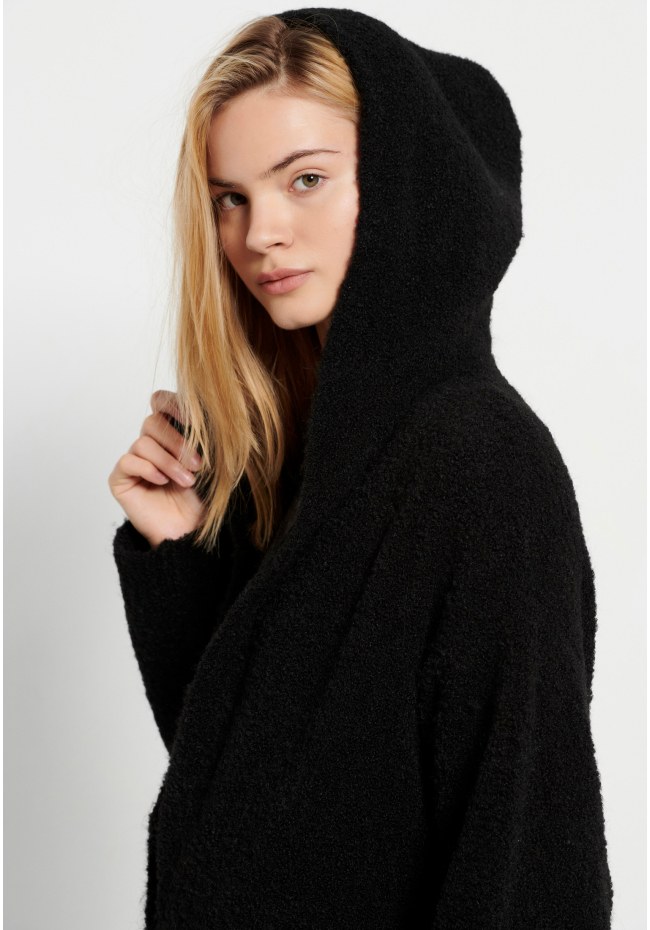 Oversized μακριά πλεκτή ζακέτα με κουκούλα