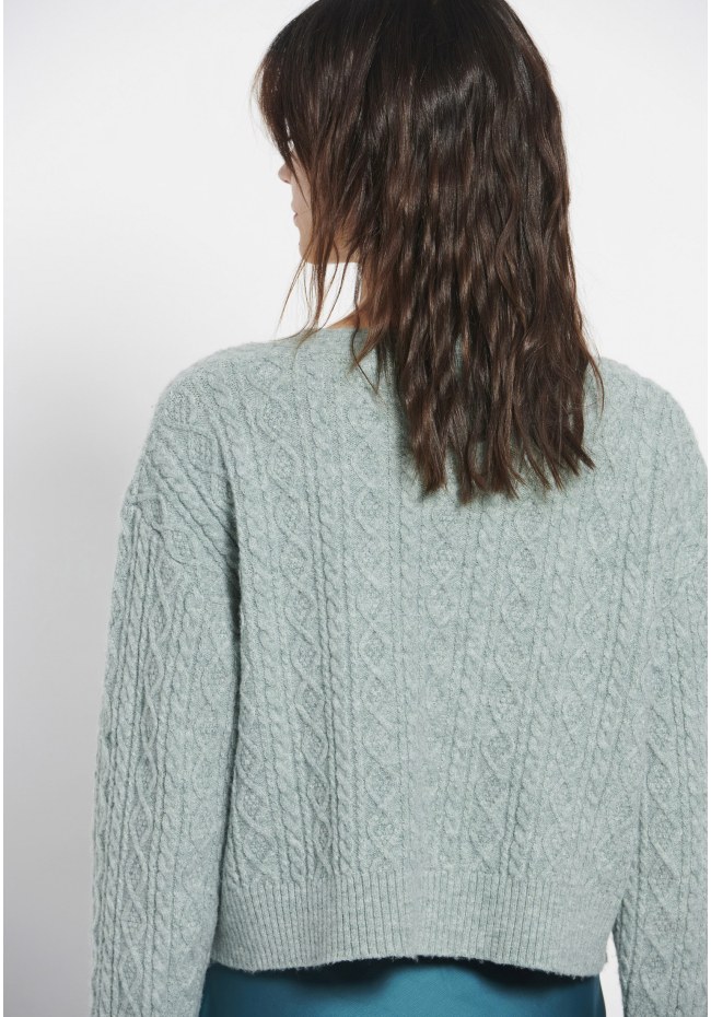 Cropped cable knit cardigan