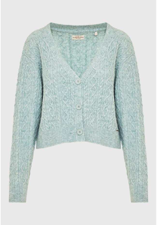 Cropped cable knit cardigan