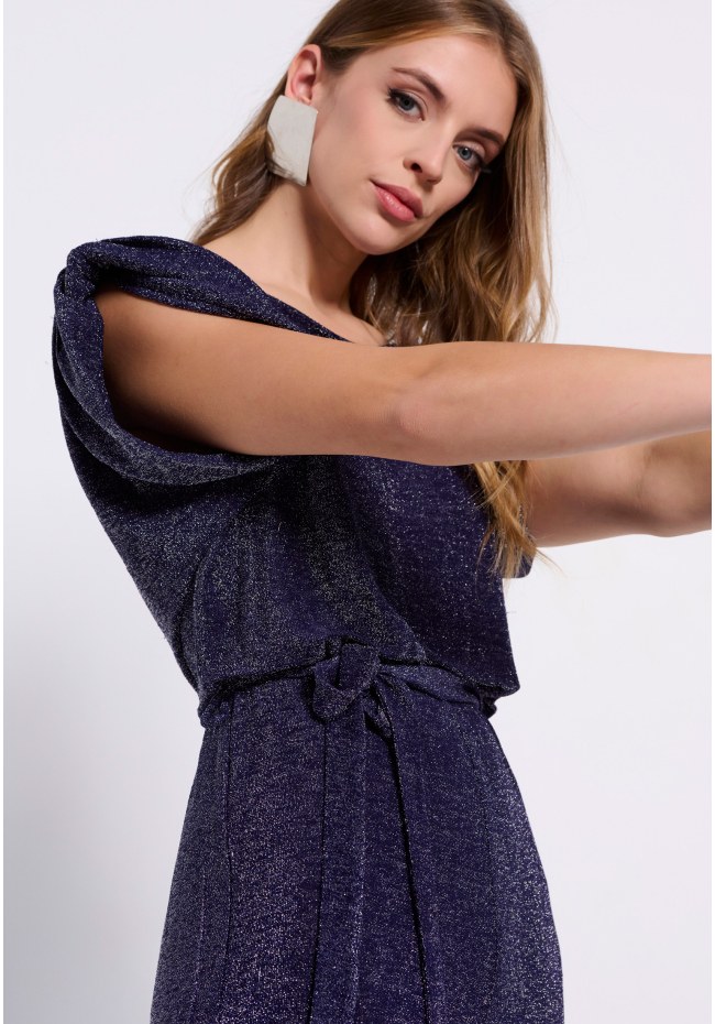 Wide leg metallic thread jumpsuit
