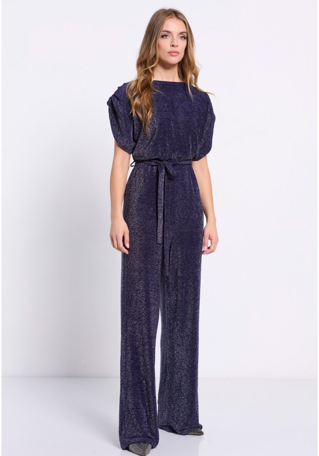 Wide leg metallic thread jumpsuit
