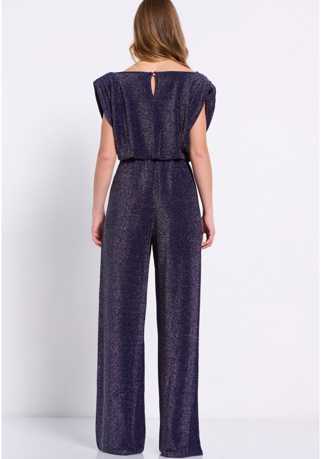 Wide leg metallic thread jumpsuit
