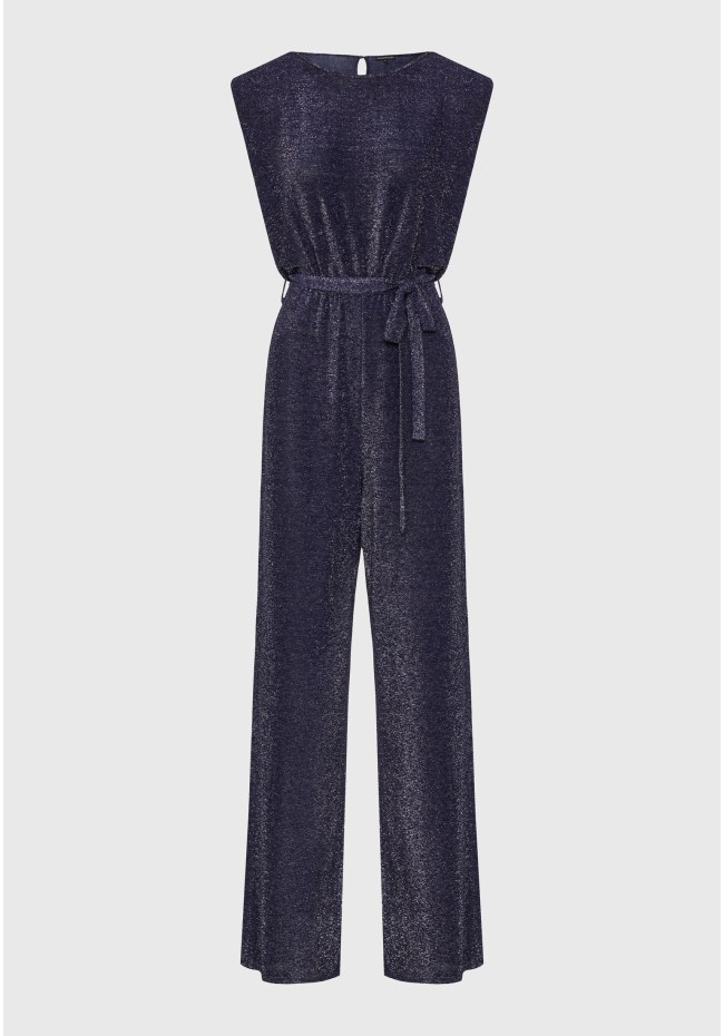 Wide leg metallic thread jumpsuit