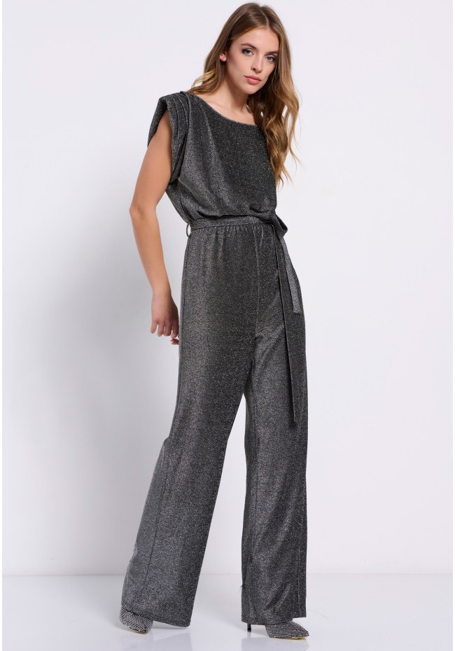 Wide leg ολόσωμη φόρμα με μεταλλιζέ νήμα