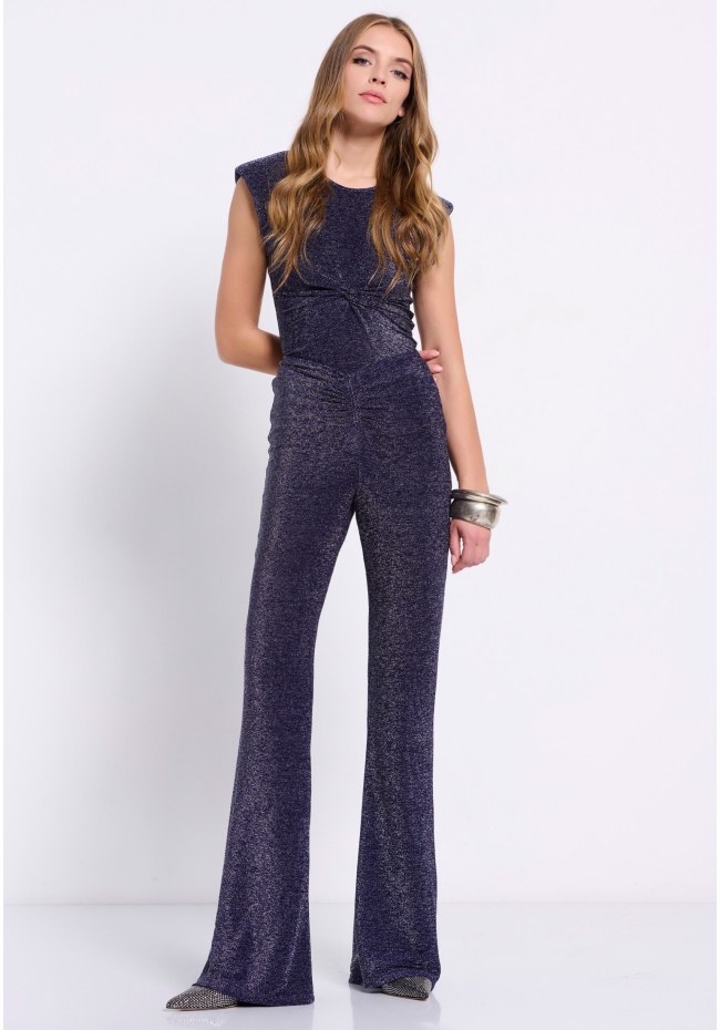 Flare fit pants with metallic thread