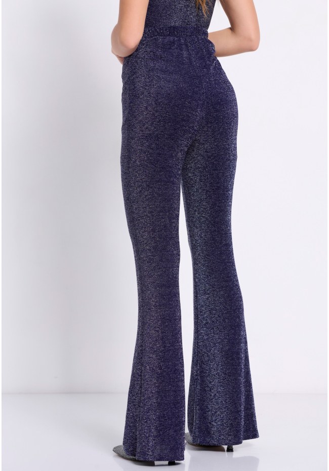 Flare fit pants with metallic thread