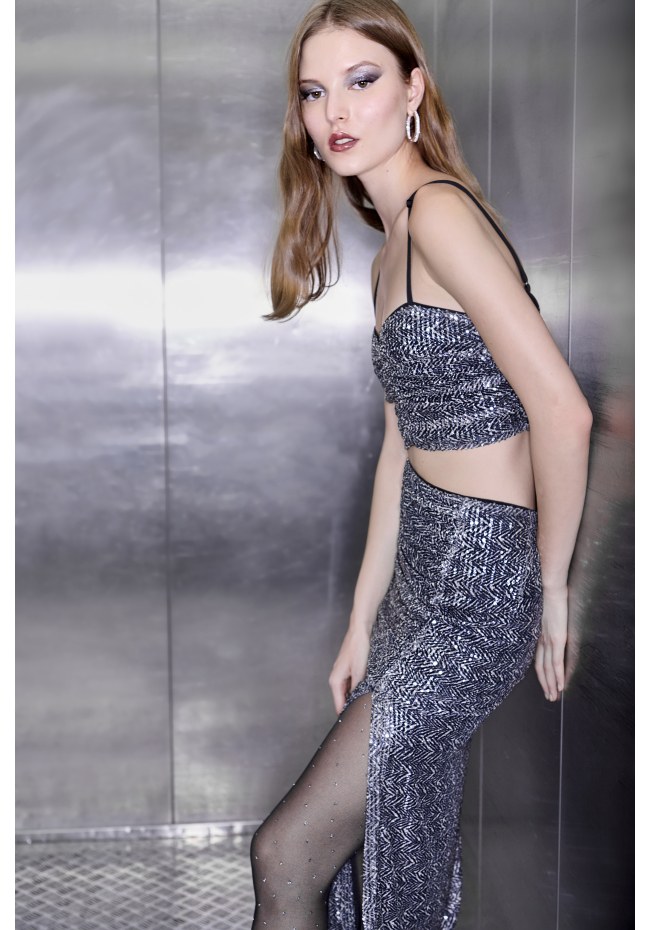 Draped midi skirt with sequins