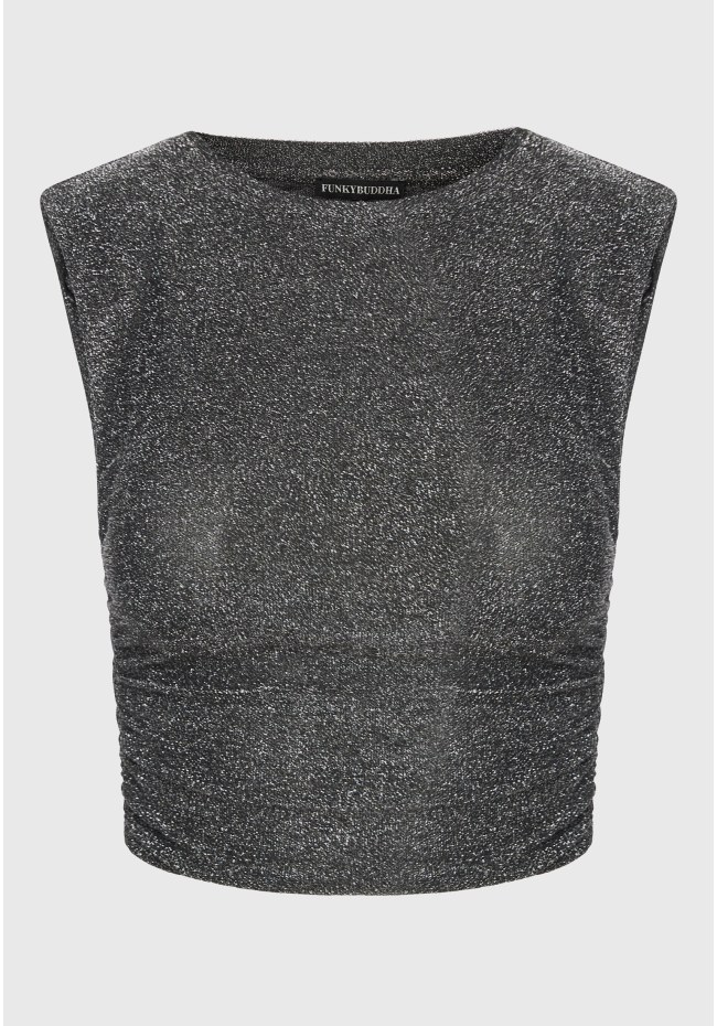 Cropped top with metallic thread and pads