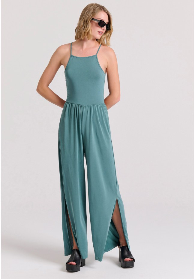 Wide leg fit ολόσωμη φόρμα με πλαϊνά ανοίγματα