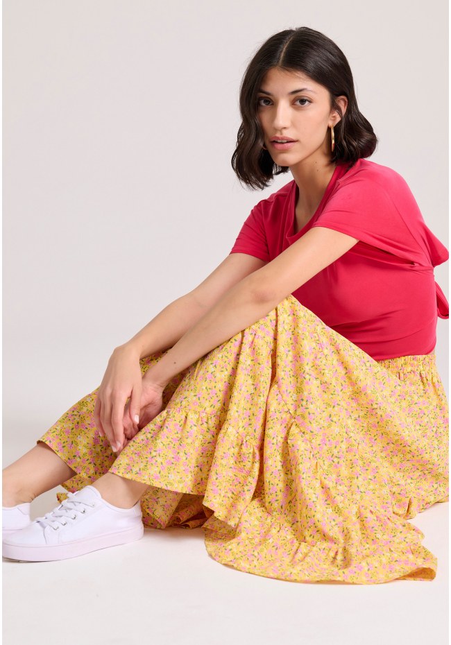 Floral μίντι φούστα με βολάν