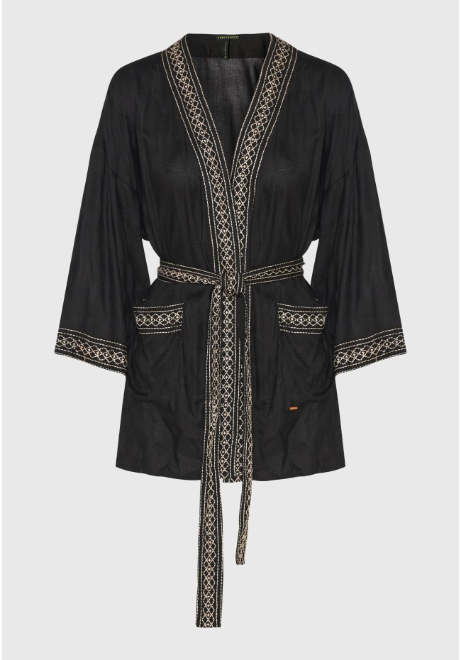 Γυναικείο κοντό kimono σε ζακάρ ύφανση