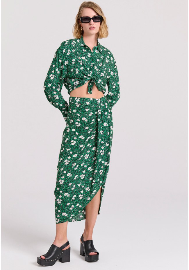 All over printed midi wrapped skirt