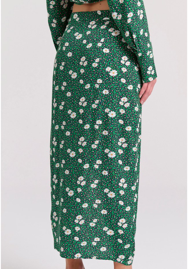 All over printed midi wrapped skirt