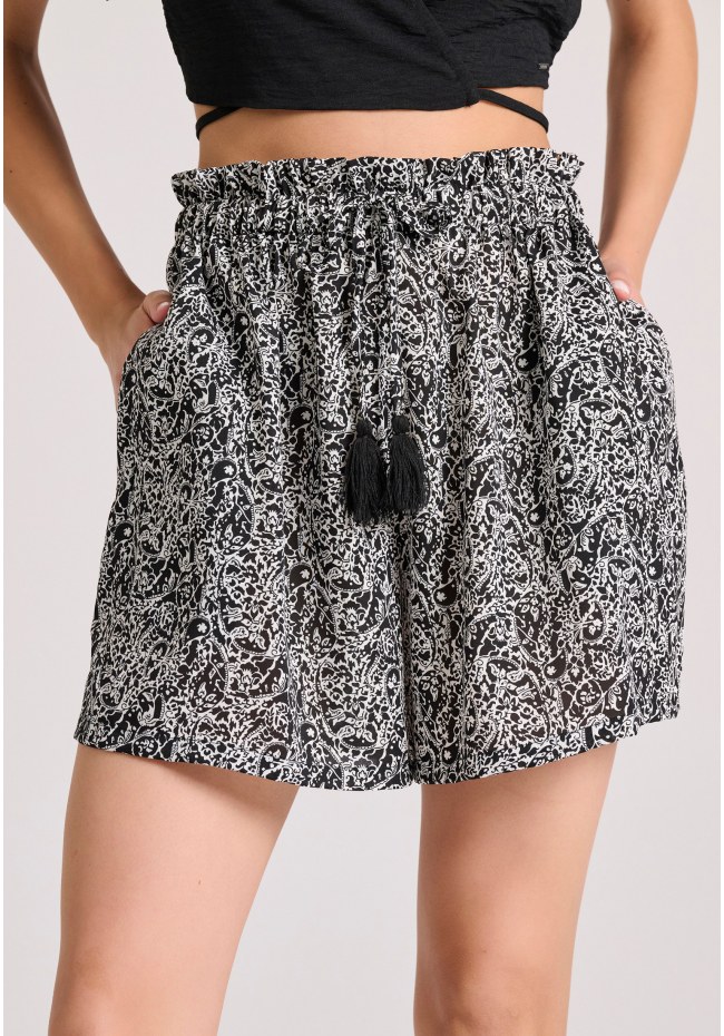 Loose fit εμπριμέ σορτς με βολάν