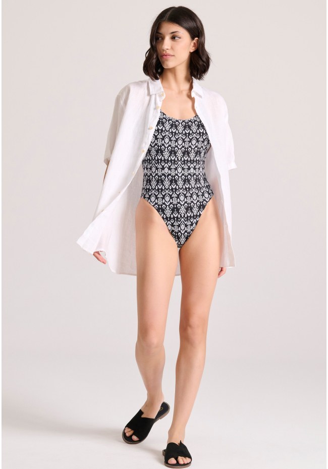 Εμπριμέ ολόσωμο μαγιό με ανοιχτή πλάτη