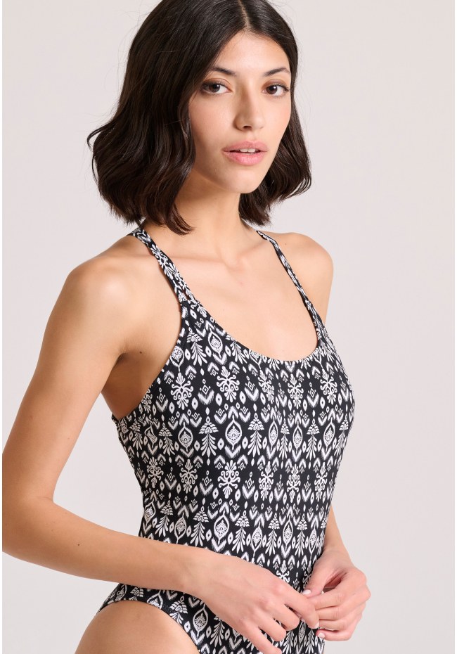 Εμπριμέ ολόσωμο μαγιό με ανοιχτή πλάτη