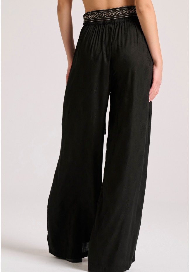 Wide leg fit παντελόνα σε ζακάρ ύφανση