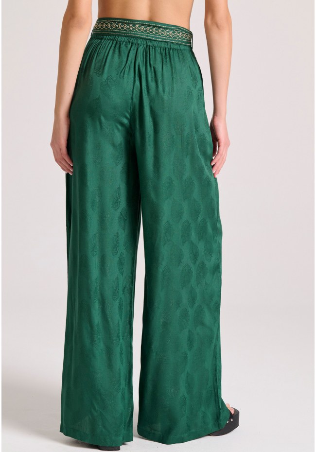 Wide leg fit παντελόνα σε ζακάρ ύφανση