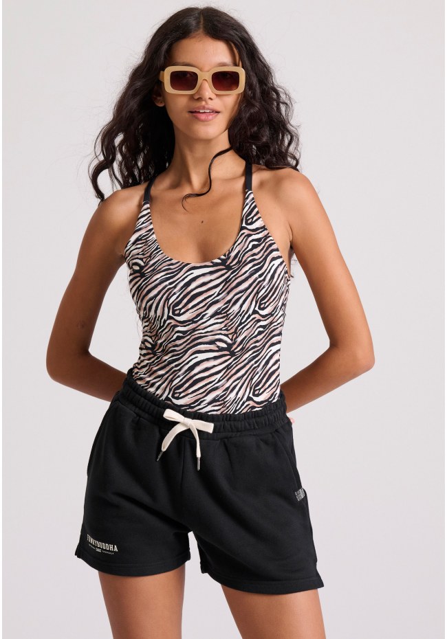 Εμπριμέ ολόσωμο μαγιό με ανοιχτή πλάτη