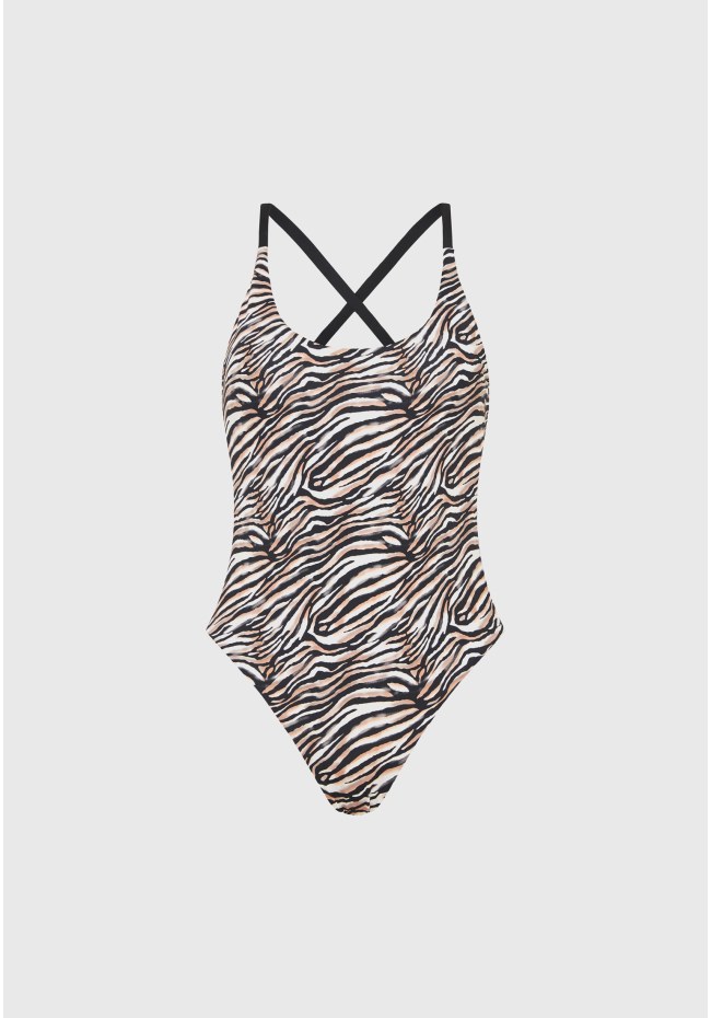 Εμπριμέ ολόσωμο μαγιό με ανοιχτή πλάτη