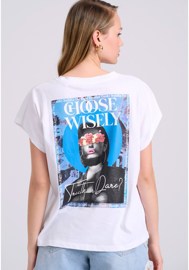 Γυναικείο t-shirt με pop art τύπωμα στην πλάτη